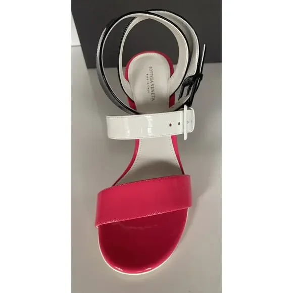 NIB $760 Bottega Veneta Strappy Block-heeled Patent Tricolor Sandals 7 US 565653 - Picture 9 of 10